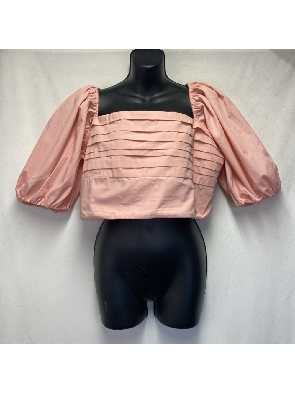 Abercrombie & Fitch Smocked Pleated Bodice Puff Sleeve Crop Top Women XL Pink